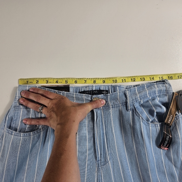 NWT High Rise Wide Leg 151 BLUE Striped 30x33 Medium M chambray Cotton Pants ^ - Picture 5 of 7